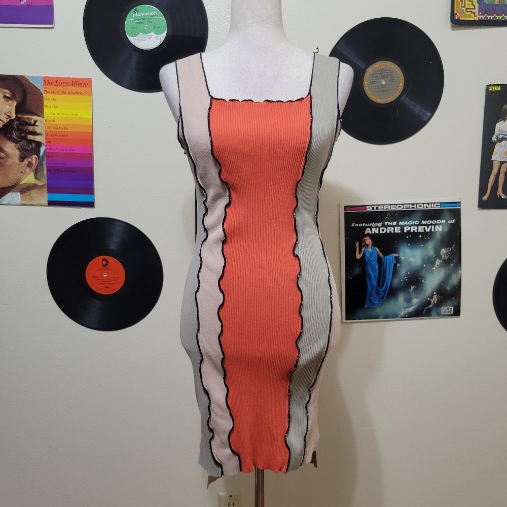 Rehab Lab | Patchwork Lettuce Trim Bodycon Dress